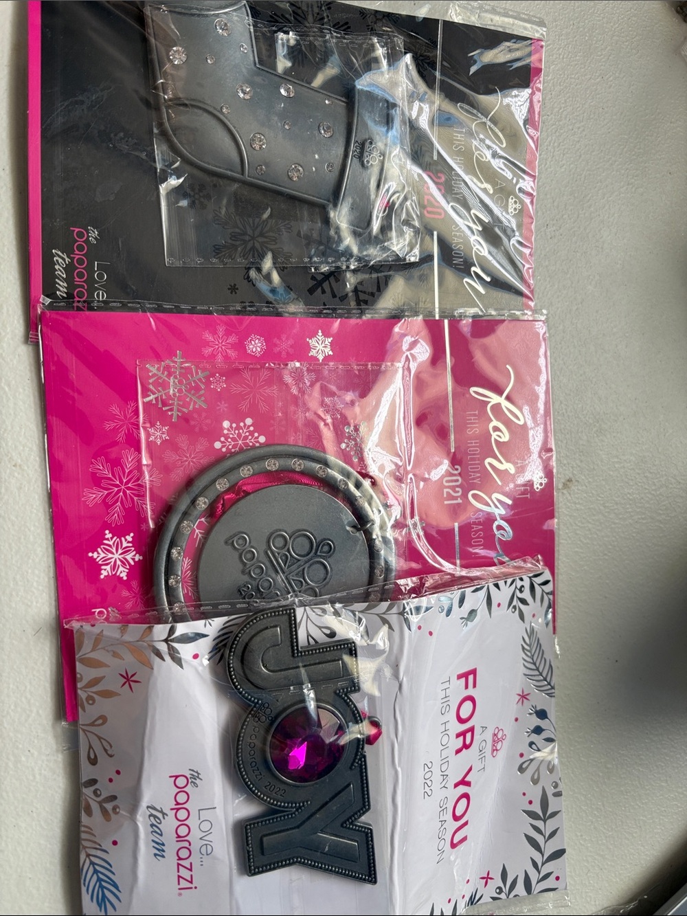 Paparazzi Gray and Hot Pink Holiday Ornaments